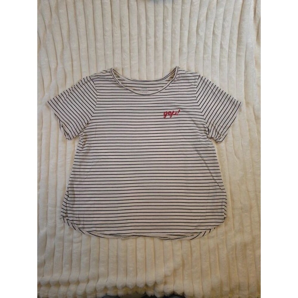 Old Navy Striped Short Sleeve Shirt with Red "Yep!" Graphic - XL